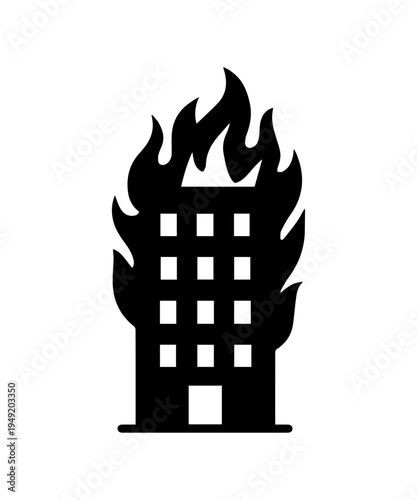 Building burning icon representing disaster and emergency
