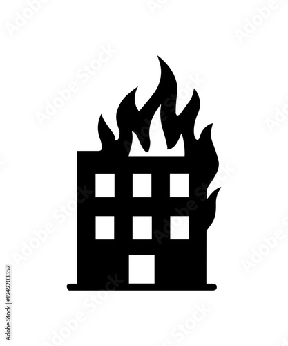 Building fire emergency icon symbolizing property destruction