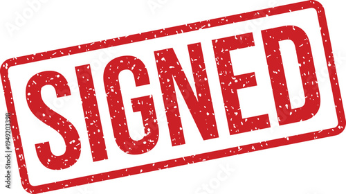Prominent red grunge rubber stamp clearly showing the word SIGNED indicating official agreement or approval