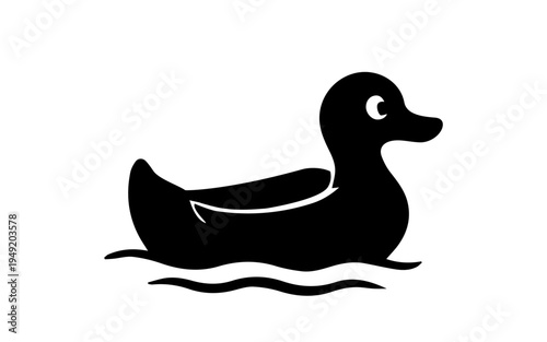 Black rubber duck swimming water silhouette icon vector