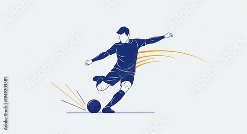 Soccer Player Kicking Ball Action Sport Illustration.