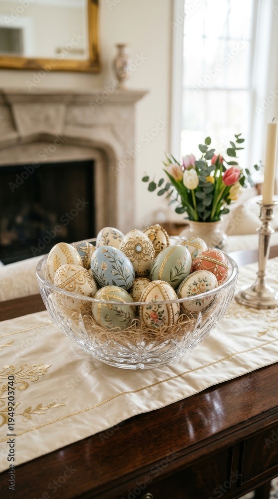 Fototapeta premium Celebrating easter holiday with decorative ornamental eggs