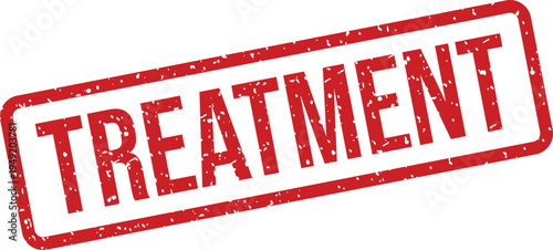 Prominent red rubber stamp clearly stating the word TREATMENT on a clean, isolated white background