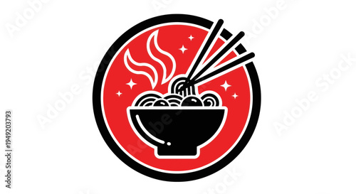 Noodle bowl icon in red and black