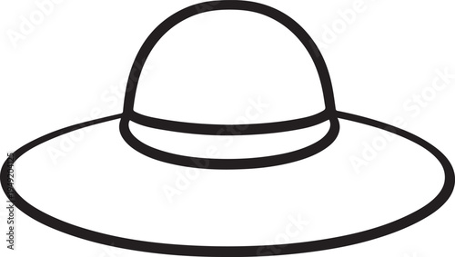 Hand Drawn Woman Hat Black and White Illustration in Minimal Line Art Style Design