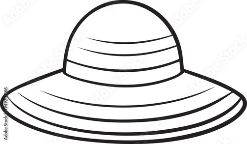 Hand Drawn Woman Hat Black and White Illustration in Minimal Line Art Style Design