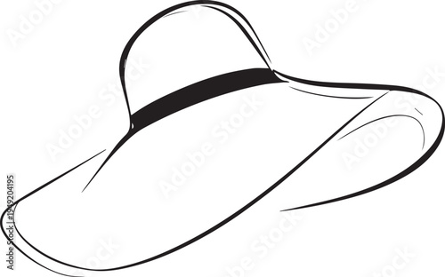Hand Drawn Woman Hat Black and White Illustration in Minimal Line Art Style Design