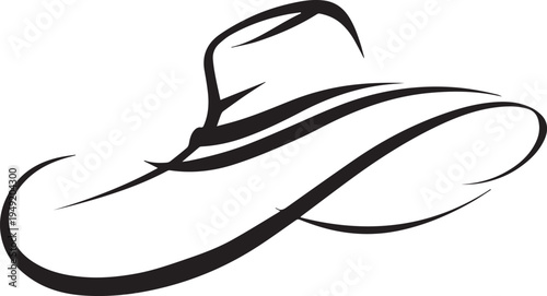 Hand Drawn Woman Hat Black and White Illustration in Minimal Line Art Style Design