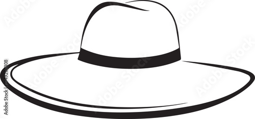 Hand Drawn Woman Hat Black and White Illustration in Minimal Line Art Style Design