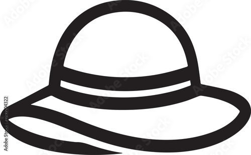 Hand Drawn Woman Hat Black and White Illustration in Minimal Line Art Style Design