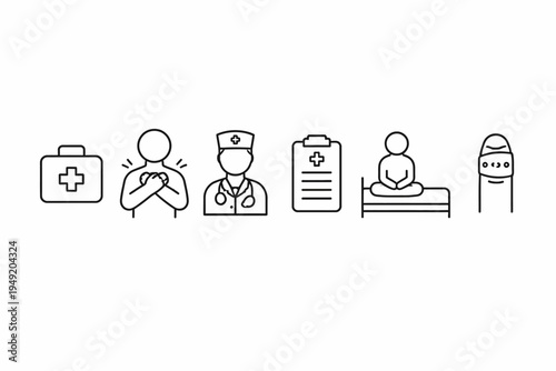 Medical icons and healthcare professionals