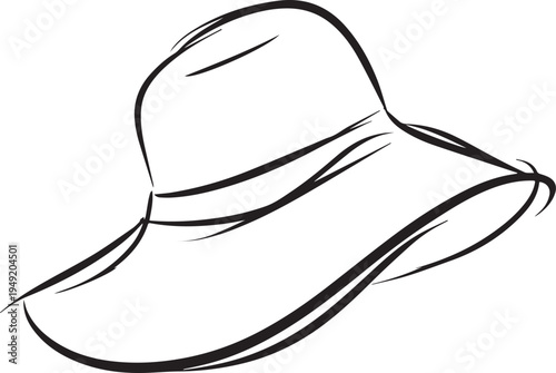 Hand Drawn Woman Hat Black and White Illustration in Minimal Line Art Style Design