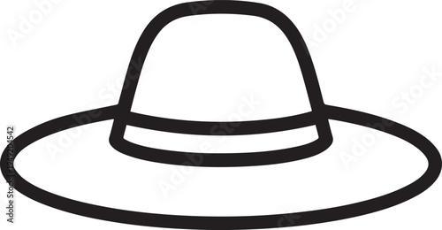 Hand Drawn Woman Hat Black and White Illustration in Minimal Line Art Style Design