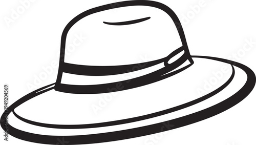 Hand Drawn Woman Hat Black and White Illustration in Minimal Line Art Style Design