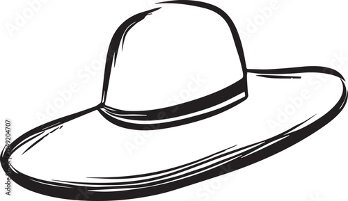 Hand Drawn Woman Hat Black and White Illustration in Minimal Line Art Style Design