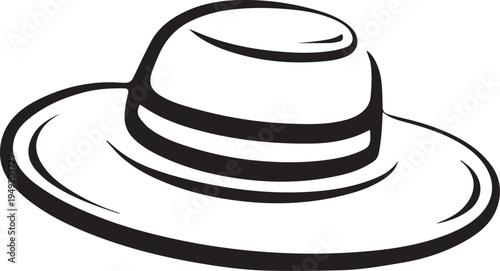 Hand Drawn Woman Hat Black and White Illustration in Minimal Line Art Style Design