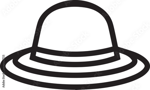 Hand Drawn Woman Hat Black and White Illustration in Minimal Line Art Style Design