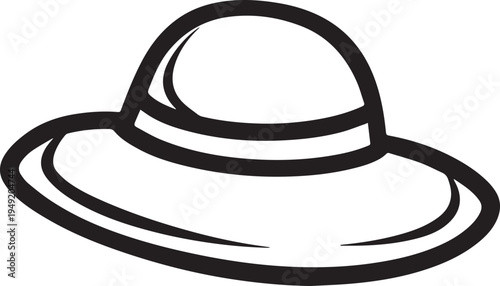 Hand Drawn Woman Hat Black and White Illustration in Minimal Line Art Style Design