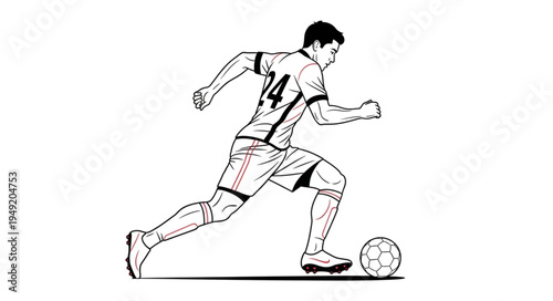 Soccer Player Dribbling Ball in Action Sketch.
