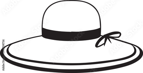 Hand Drawn Woman Hat Black and White Illustration in Minimal Line Art Style Design