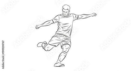 Soccer Player Kicking Ball Action Sketch Drawing.