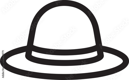 Hand Drawn Woman Hat Black and White Illustration in Minimal Line Art Style Design