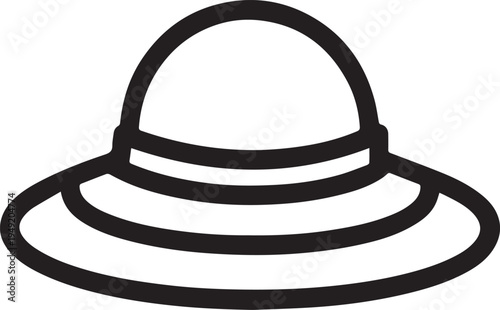 Hand Drawn Woman Hat Black and White Illustration in Minimal Line Art Style Design