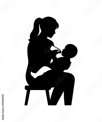Mother feeding baby with bottle silhouette icon