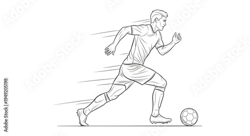 Soccer Player Running with Ball Sketch Style.