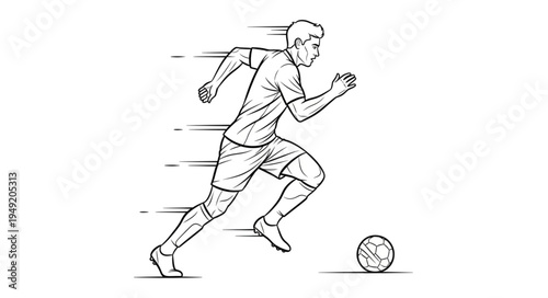 Soccer Player Running Fast with Ball Sketch.