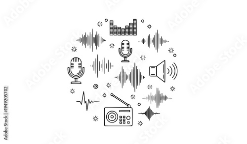 Sound waveform icon collection audio signal vibration line vector set