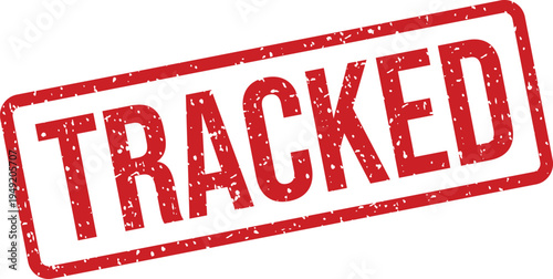 Vibrant red rubber stamp with the bold word TRACKED on an empty white canvas for clear visibility