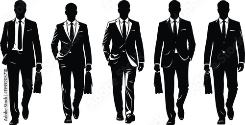 Professional Business Team Silhouettes Walking Forward Carrying Briefcases in Dark Suits for Corporate Leadership Success and Modern Office Career Development