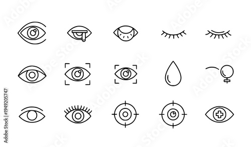 Eye line icons set vision eyesight tired eyes optometrist outline vector