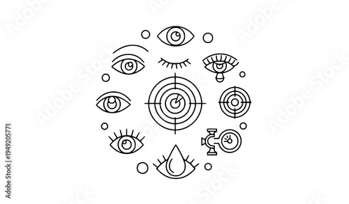 Eye outline icon collection vision eyesight optometrist medical vector