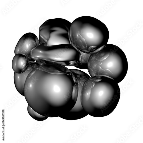 Abstract chrome liquid spheres cluster 3D render isolated on transparent background. Futuristic metallic blobs with glossy reflective surface forming organic sci-fi composition.