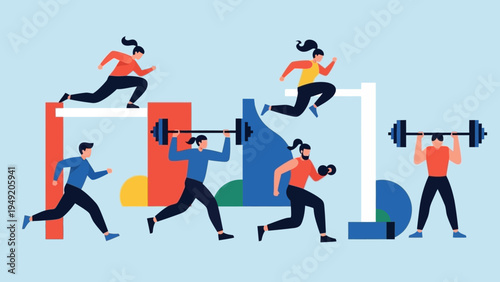 Illustration of People Exercising with Weights.