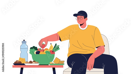 Man Eating Healthy Food from Bowl.