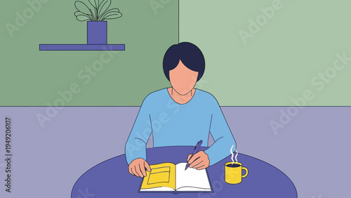 Man Writing in Notebook at Desk.