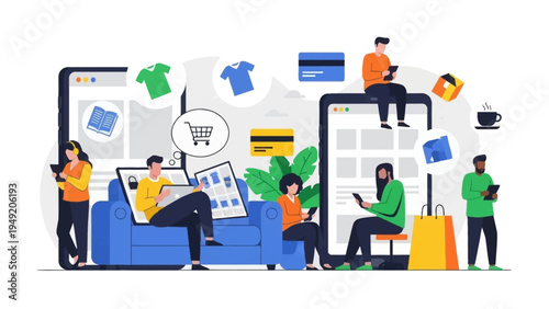 People Using Mobile Devices for Shopping.