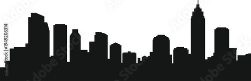 Atlanta city skyline silhouette with downtown skyscrapers isolated on white background, modern American urban architecture panorama for travel, tourism and city design