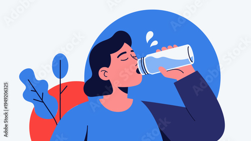 Woman Drinking Water from a Bottle.