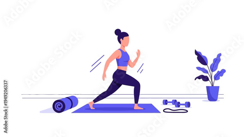 Woman Exercising on Yoga Mat at Home.