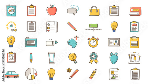 A playful illustration representing core business elements. Ideal for marketing materials, presentations, or website graphics related to innovation an
