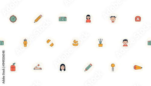 A minimalist illustration of food-related icons, perfect for representing healthy eating, meal planning, or wellness content. The bright colors and si