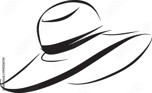 Hand Drawn Woman Hat Black and White Illustration in Minimal Line Art Style Design