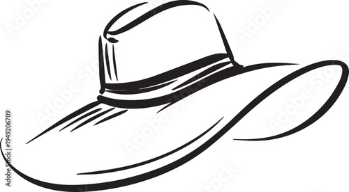 Hand Drawn Woman Hat Black and White Illustration in Minimal Line Art Style Design