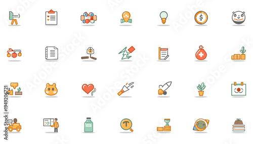 A cheerful collection of illustrated icons evoking a sense of imagination and possibility. Ideal for children's content, apps, or playful branding.