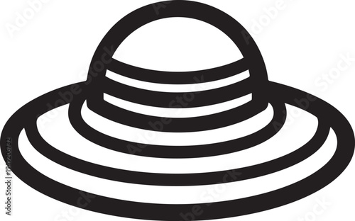 Hand Drawn Woman Hat Black and White Illustration in Minimal Line Art Style Design