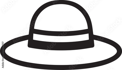 Hand Drawn Woman Hat Black and White Illustration in Minimal Line Art Style Design